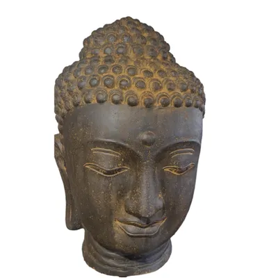 Produktbild von Schöner Buddha Kopf für den Außen- und Innenbereich zur Dekoration, aus Steinguss in Rostoptik Neu Frostfest Witterungsbeständig KA-BR-BH-75-R