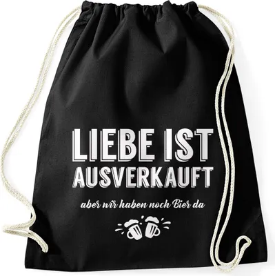 Produktbild von Turnbeutel Spruch Liebe ist aus aber wir haben noch Bier da Moonworks® schwarz unisize