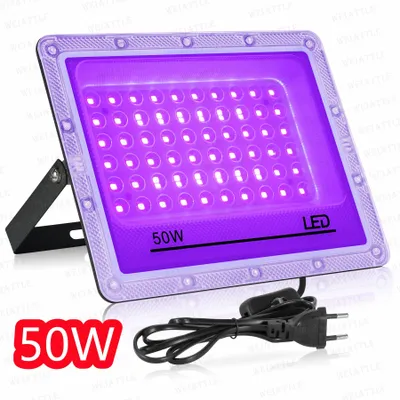 Produktbild von UV LED Flutlicht - 1 Stück 50W Schwarzlicht Strahler - 395 nm - Zur Fluoreszenz Detektion - Outdoor Partybeleuchtung - Lila Licht - EU Stecker