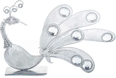 Produktbild von Deko Pfau aus Metall mit Glitzer Blick rechts