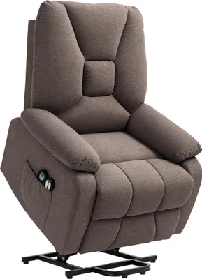 Image de HOMCOM Fauteuil releveur électrique, fauteuil relax électrique avec fonction massage et chauffage, fauteuil relaxant avec repose-pied, dossier inclinable, télécommande, poche latérale - marron