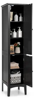 Produktbild von Badezimmerschrank hoch mit 2 Türen 5 offenen Fächern 37x37x160 cm Schwarz