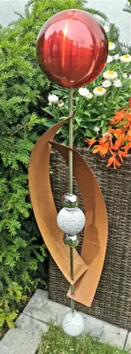 Produktbild von Skulptur Deimos rot matt gebürstet 145 cm Edelstahl & Cortenstahl Beetstecker Gartenstecker Rosenkugel