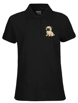 Produktbild von Huuraa Damen Polo Shirt Mops Pug Comic XL Black Bio Baumwolle Fairtrade Poloshirt Geschenkidee