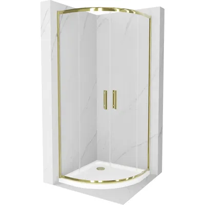 Obrázek produktu pro Mexen Rio půlkruhový sprchový kout 90 x 90 cm, Průhledné, Zlatá + sprchová vanička Flat, Bílá - 863-090-090-50-00-4110G