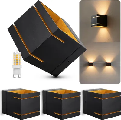 Produktbild von SSC-LUXon 4er Set KOURA DUO Wandlampe schwarz gold – Wandstrahler mit G9 Licht warmweiß – Diffuser Lichteffekt & indirekte Wandbeleuchtung