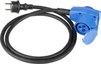 Image de AS SCHWABE Câble adaptateur 1,5m H07RN-F 3G2,5, prise CEE coudée 16A avec prise de courant de sécurité intégrée 230V 16A+ fiche de sécurité 250V (60483)