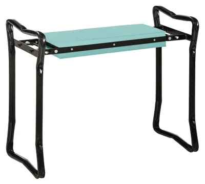 Image de Tabouret de jardin pliable - Banc de jardin pliable - Poches pour outils - Coussin de genoux rembourré - Pour s'agenouiller et s'asseoir - 58 x 28 x 49 cm - Noir et vert foncé
