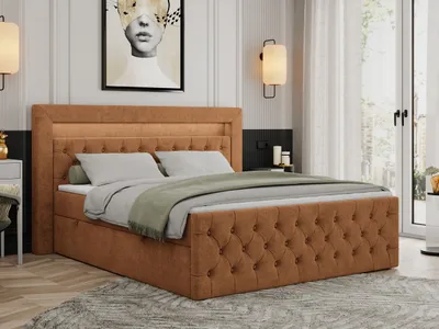 Produktbild von Boxspringbett 180x200 mit Led, Polsterbett 180x200 mit LED Kopfteil - Multipocket-Matratze H3 - Doppelbett mit Bettkasten Stauraumbet - GOLD-9 - 180x200cm - Strukture - Orange - H3