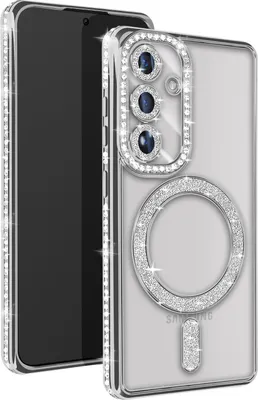 Produktbild von Avizar, Diamant-Hülle für Samsung S24 – MagSafe-Schutz mit Strass-Rand, Silber