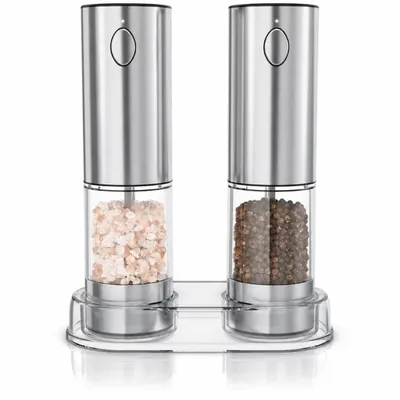Produktbild von Pfeffermühle Salz und Pfeffermühle Elektrisch mit Basis,Wiederaufladbare USB Automatischer Betrieb Salzmühle,Edelstahl-Einhand-Küchenhelfermühle
