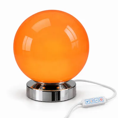 Produktbild von Orange Tischlampe aus Glas, Kugellampe Ø 15 cm, 3 Farbtemperaturen, 6 Helligkeitsstufen, USB-Steuerung, Nachttischlampe für Schlafzimmer
