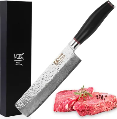 Imagen del producto de Nakiri Koksmes, acero damasco japonés, 16,5 cm, ideal para verduras y frutas