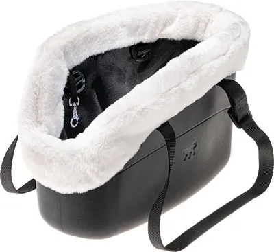 Zdjęcie produktu dla Ferplast WITH-ME WINTER transporter dla psa, EVA, Miękki plastik z imitacji gumy z podszewką z imitacji skóry, Regulowane uchwyty, W komplecie pasek zabezpieczający, 21,5 x 43,5 x h 27 cm, Czarny