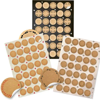Produktbild von 3 x 35 Aufkleber zum Beschriften in brauner Kraftpapier-Optik - kleine beschreibbare Papieraufkleber
