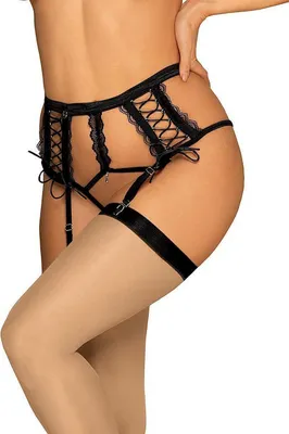 Produktbild von Bravelle Strapsgürtel und Tanga mit offenem Schritt in 1 - Schwarz S/M