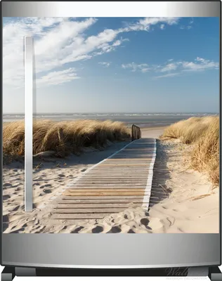 Produktbild von Wallario Sticker / Aufkleber für Kühlschrank / Geschirrspüler / Küchenschränke, selbstklebende Folie - 60 x 60 cm, Motiv: Auf dem Holzweg zum Strand