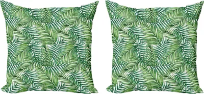Immagine prodotto di ABAKUHAUS Set copricuscino foglia (2 pezzi), stampa acquerello botanica foglie di palma selvatiche, 45 x 45 cm, verde bianco