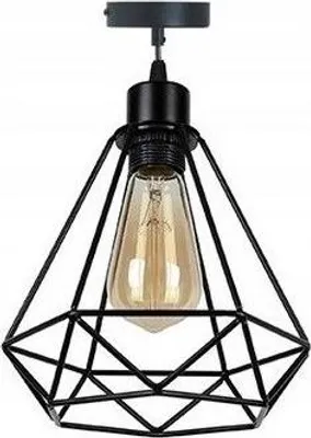 A black diamond-shaped pendant light fixture with a vintage-style Edison bulb.