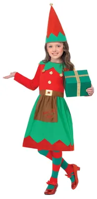 Weihnachtself Kostüm für Mädchen, Gr. S (4-6 J.)