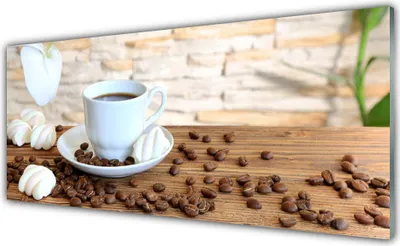 Produktbild von Küchenrückwand aus Glas 125x50cm Spritzschutz Tasse Kaffee Kaffeebohne Küche