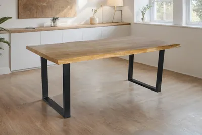 Produktbild von Refurbished Möbelretoure Esstisch Baumkante Akazie massiv 50mm Eichefarben 240 x 100 cm U-Gestell schwarz CALI