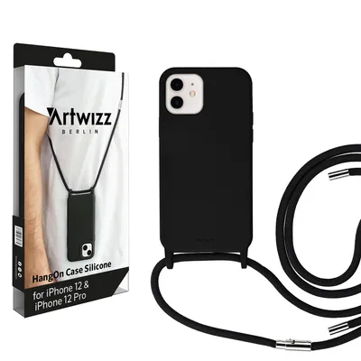 Produktbild von ARTWIZZ HangOn Case Silicone für iPhone 12 / 12 Pro - Schutzhülle aus Silikon zum Umhängen als Handykette, Black (Schwarz)
