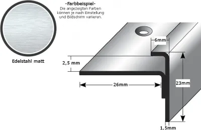 Produktbild von Einschubprofil "Claydon" mit Nase für Designbeläge, Einfasshöhen von 2 - 15 mm, Edelstahl matt, gebohrt-2.5