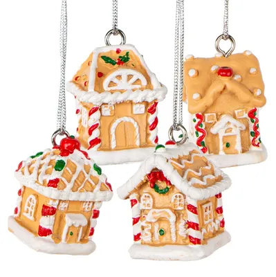 Produktbild von 4 kleine Lebkuchenhäuser braun weiß - Weihnachten Deko Miniatur 3 cm