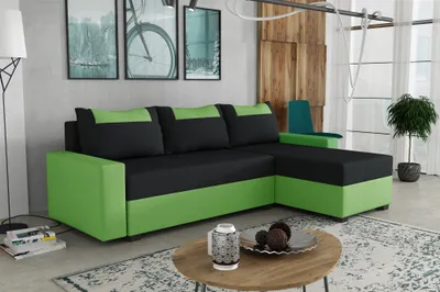 Produktbild von Ecksofa Schlafsofa Sofa HEDVIG Manila Grün- Schwarz Ottomane Rechts