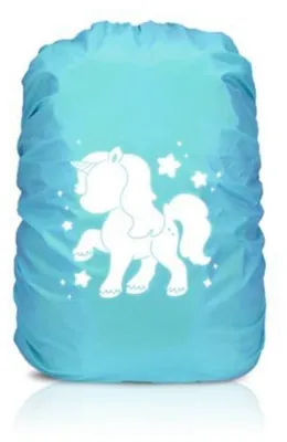 Productafbeelding van Regenbescherming rugzak, 35 liter, reflecterend, waterdicht, blauw, met eenhoornprint