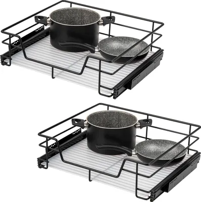 Immagine prodotto di set di 2 cassetti telescopici bremermann - 60 cm con ripiano, cassetto da cucina per il montaggio a posteriori, in metallo (nero)