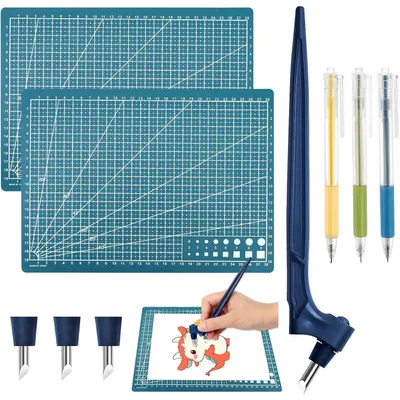 Productafbeelding van Bastelmes set, 9-delig, met snijmat A4, cutter, reservemessen en waterverf stiften
