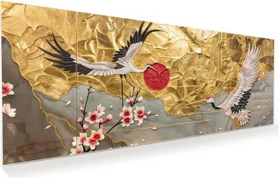 Produktbild von Glasbild 100x40cm in XXL für Wohnzimmer, Schlafzimmer Motiv Blüten und Kraniche