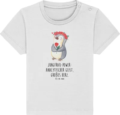 Produktbild von Mr. & Mrs. Panda  T-Shirt Jungfrau Astrologie 0. - 6. Monat - Weiß - Geschenk, Sternzeichen, Baby Jerseyshirt, Kinder, Babyshirt, Geburtstagsgeschenk, Organic Shirt
