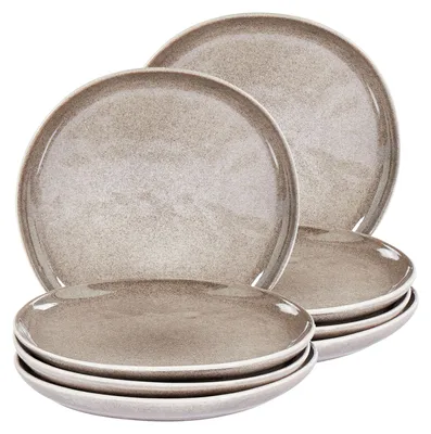 Produktbild von BELIANI Set aus 8 Beistelltellern Grau Steingut Kaolin Handmade Reaktive Glasur Finish Dessertteller Küche Esszimmer
