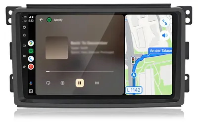 Zdjęcie produktu dla Radio montowane w późniejszym terminie, kompatybilne z modelem Smart Fortwo 451 z lat 2005–2010, obsługujące CarPlay, Android Auto, nawigację, Bluetooth i DAB+, z kamerą cofania, ekranem 9 cali i pamięcią 32 GB