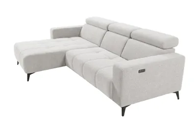 Image de Canapé d'angle moderne Nicolette blanc avec fonction relax électrique et appuie-tête réglables