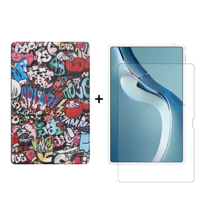Produktbild von 2in1 Set für Huawei MatePad Pro 2021 12.6 Zoll Tablet mit Smartcover + Schutzglas mit Auto Sleep/Wake Magnetverschluss Hülle