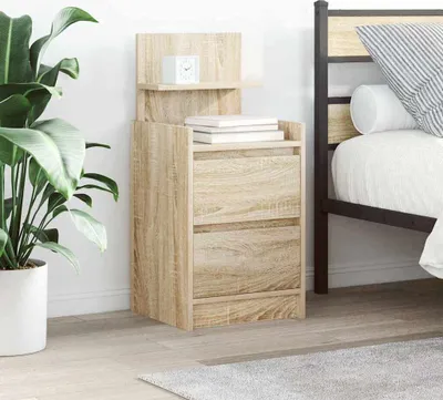Produktbild von Nachttisch mit 2 Schubladen Sonoma-Eiche 38x34x80 cm, Nachttische & -schränke DesignMöbel