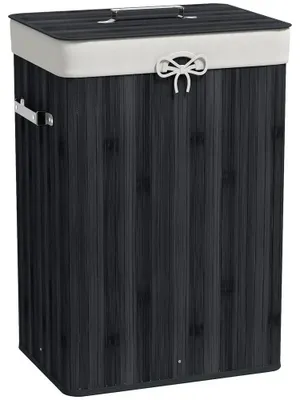 Produktbild von Wäschekorb - Wäschebox mit Deckel - Faltbar mit Bambusrahmen und Canvasbeutel - 72 l - 40 x 30 x 60 cm - Armeegrün