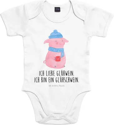 Produktbild von Mr. & Mrs. Panda Strampler Baby Schwein Glühwein 3. - 6. Monat - Heather Grey - Geschenk, Weihnachtsmarkt, Weihnachten, Punsch, Babybody, overall, Kurzarmbody, Einteiler