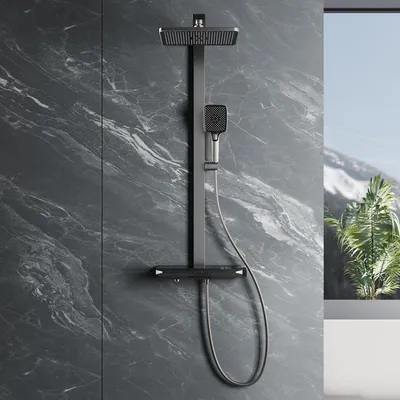 Produktbild von SONNI Gunmetal Grey Thermostat-Duschkopf mit Digitalanzeige und Timer, 38 °C Thermostatregelung, Wasserflussregler