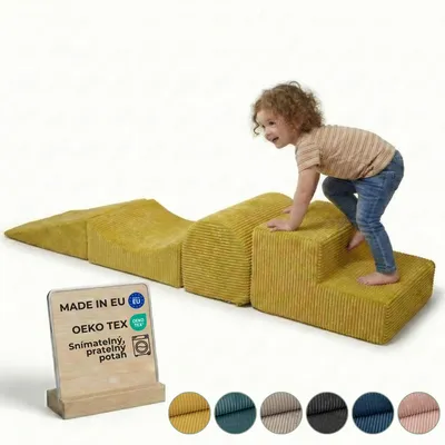 Produktbild von Pillows24 – Schaumstoff Bausteine Kinder aus Cord | 4-teiliges Softbausteine Set zum Spielen & Klettern Baby | für Motorik & Bewegung