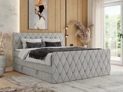 Produktbild von MKS MEBLE Boxspringbett 160 x 200 cm mit Bettkasten, Bett 160 x 200 cm mit Matratze H4, Boxspringbett 160 x 200 cm mit Topper - Miren King Duo - Hellgrau Strukture - H4
