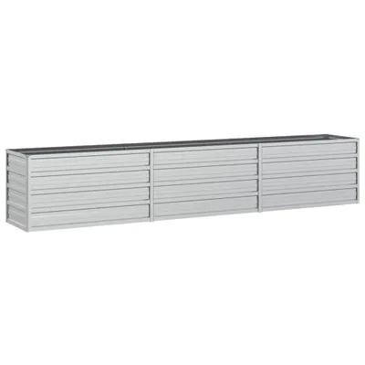 A long, low, silver planter box with a ribbed texture, shown against a white background.