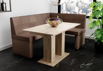 Productafbeelding van Eckbankset 168x128 cm BLAKE L, bekleding: stof Soro, kleur: bruin / Eettafel DANTE, afwerking: Sonoma