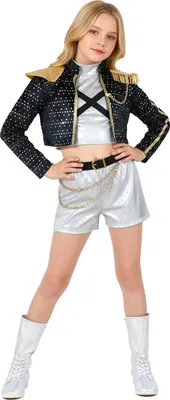 Produktbild von Kpop Star Mädchenkostüm schillernd silber-schwarz-gold - 140/152 (10-12 Jahre)