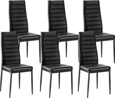 Immagine prodotto di Set di 6 sedie da pranzo moderne - Elegante sedia imbottita in pelle con portata di 136 kg - Per tavoli da pranzo - Sedia salvaspazio per tavolo da cucina con cuscini spessi e gambe in metallo - Sedia da caffetteria bianca