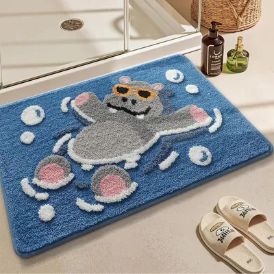 Image de Tapis de bain Nilpferd, 50x80 cm, bleu, en microfibre, antidérapant, lavable